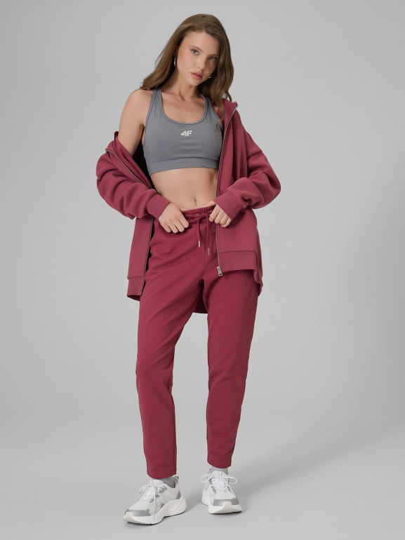 Damskie spodnie dresowe 4F 4FRSS26TTROF1851 - burgundowe
