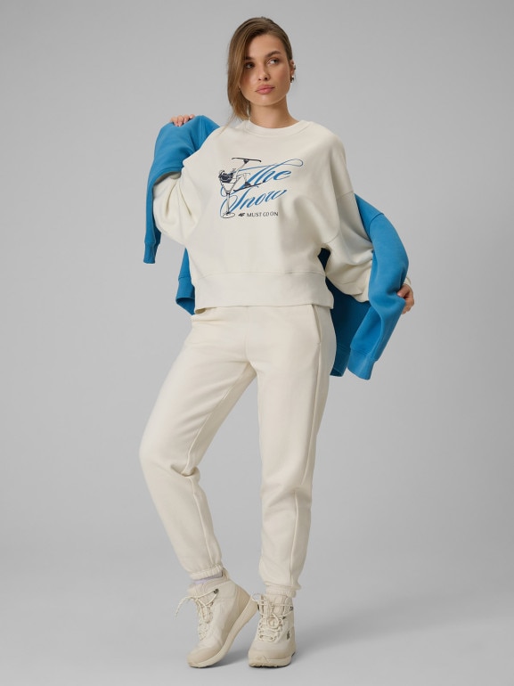 Damskie spodnie dresowe joggery 4F 4FRSS26TTROF1724 - beżowe