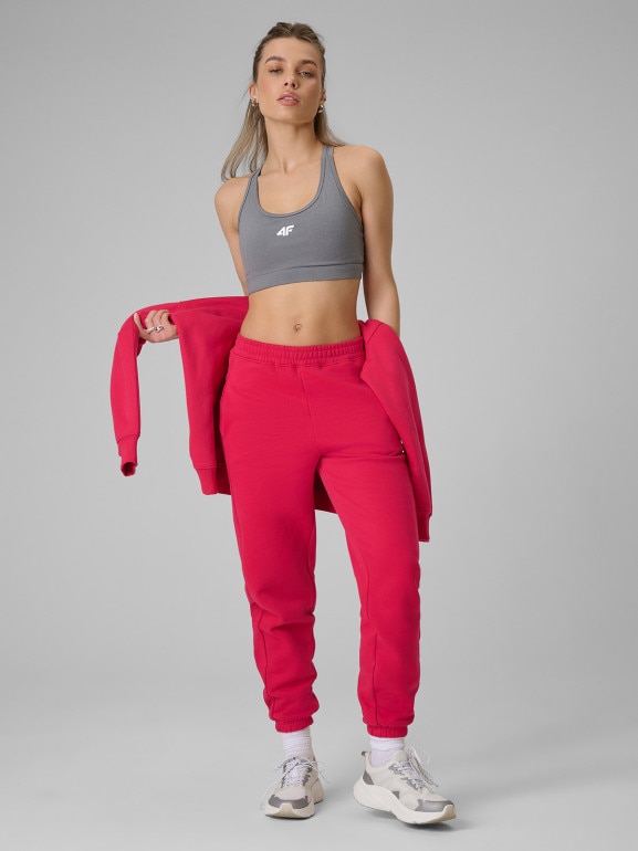 Damskie spodnie dresowe joggery 4F 4FRSS26TTROF1724 - czerwone