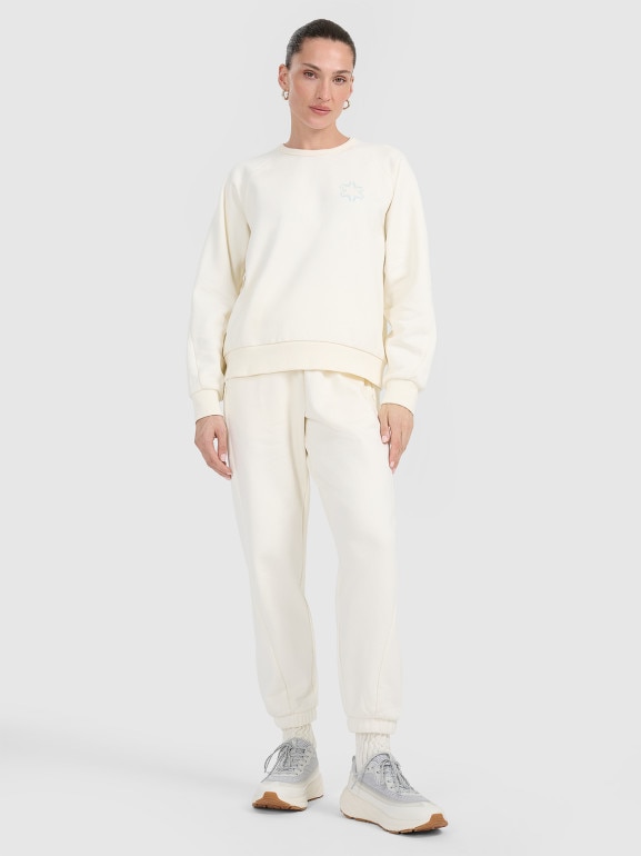 Damskie spodnie dresowe joggery 4F 4FWAW25TTROF1185 - białe