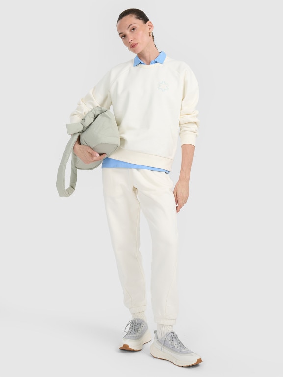 Damskie spodnie dresowe joggery 4F 4FWAW25TTROF1185 - białe