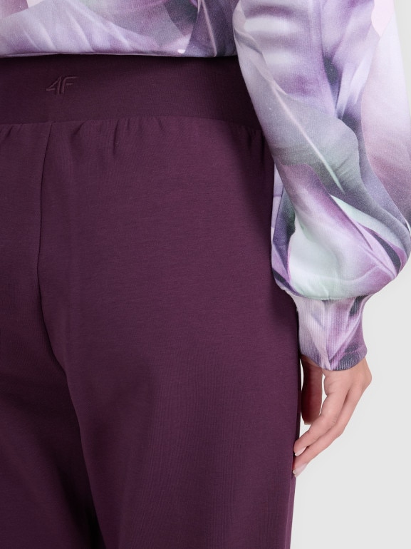 Damskie spodnie dresowe joggery 4F 4FWAW25TTROF1196 - fioletowe