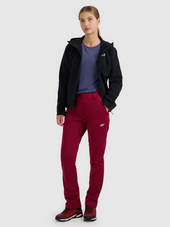 Damskie spodnie softshellowe 4F 4FRAW25TFTRF1236 - czerwone