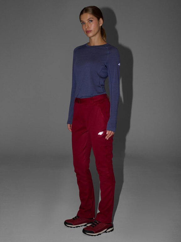 Damskie spodnie softshellowe 4F 4FRAW25TFTRF1236 - czerwone