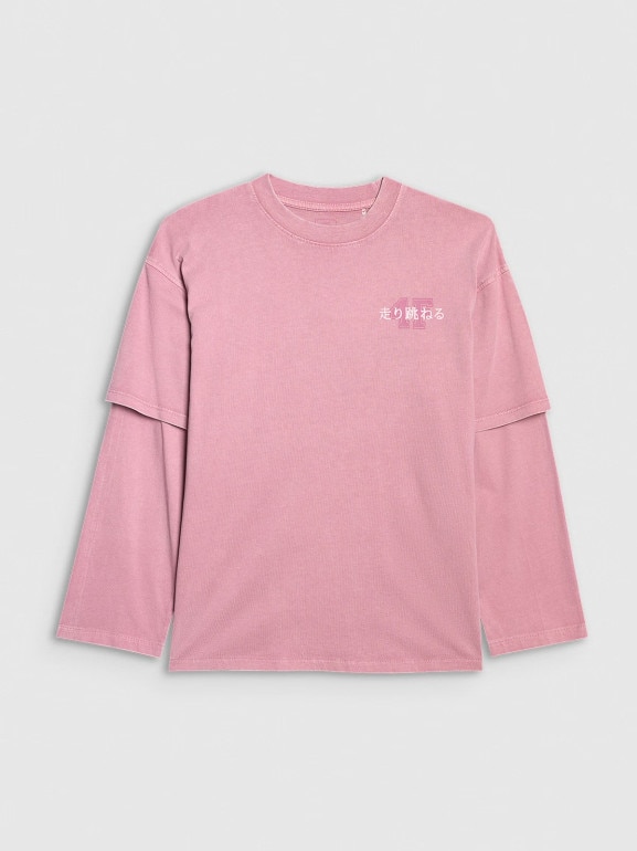 Dziewczęcy longsleeve z nadrukiem 4F 4FJRAW25TLONF543 - różowy