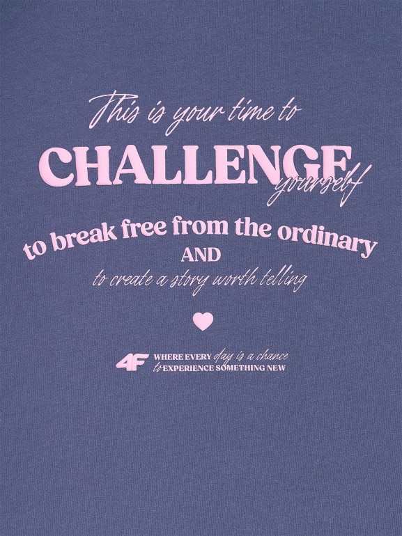 Dziewczęcy longsleeve z nadrukiem 4F 4FJRAW25TLONF589 - granatowy