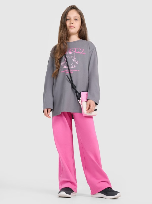 Dziewczęcy longsleeve z nadrukiem 4F 4FJRAW25TLONF591 - szary