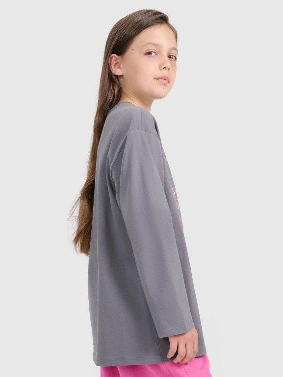 Dziewczęcy longsleeve z nadrukiem 4F 4FJRAW25TLONF591 - szary