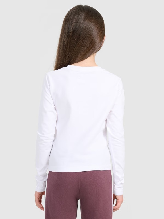 Dziewczęcy longsleeve bez nadruku 4F 4FJRAW25TLONF603 - biały