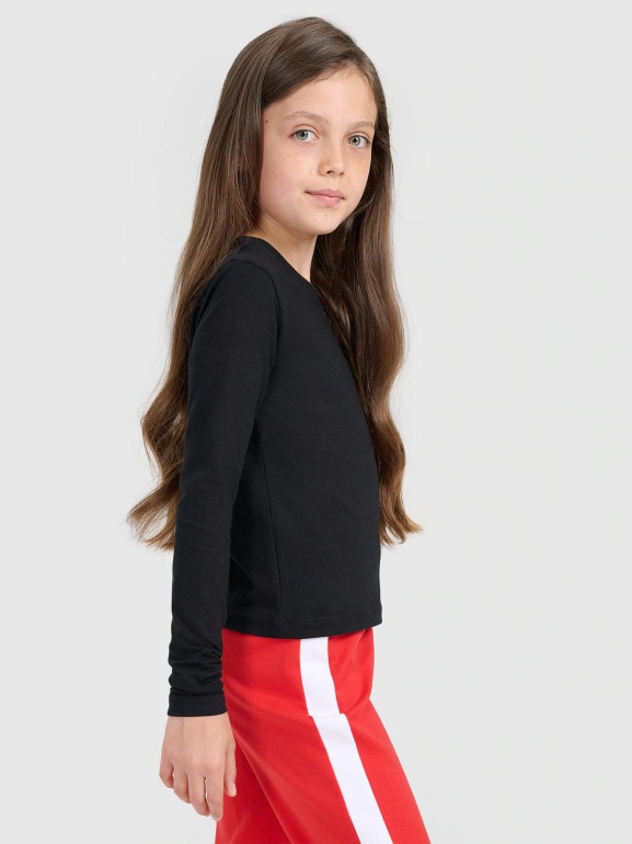 Dziewczęcy longsleeve bez nadruku 4F 4FJRAW25TLONF603 - biały