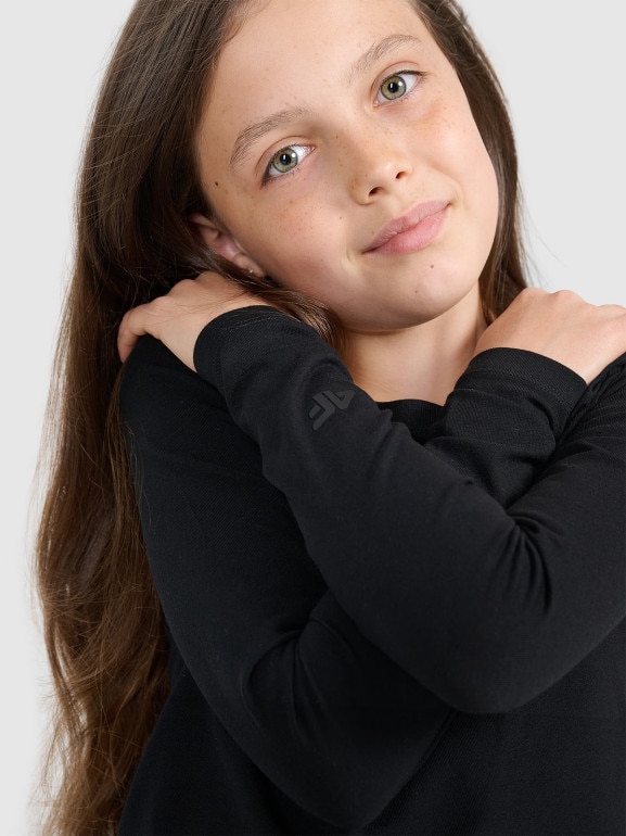 Dziewczęcy longsleeve bez nadruku 4F 4FJRAW25TLONF603 - biały