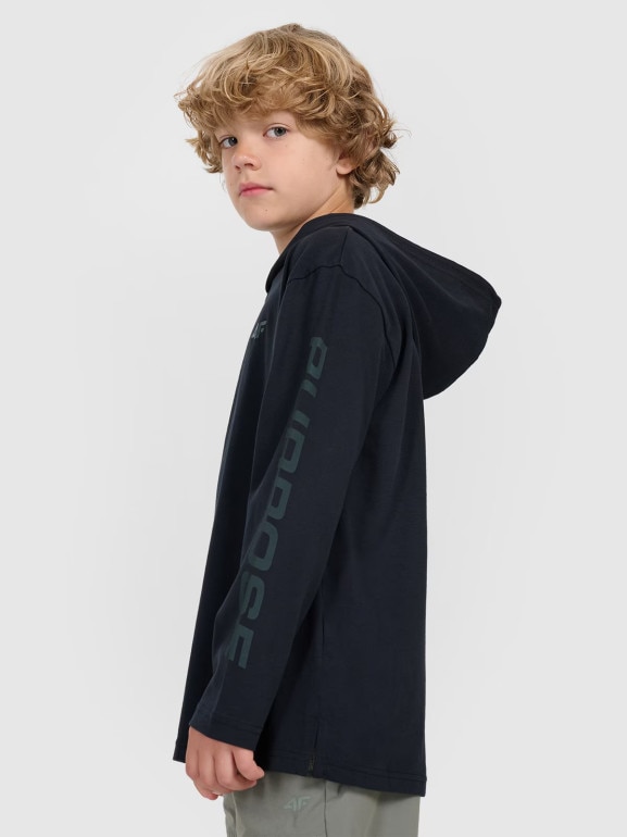 Chłopięcy longsleeve z kapturem 4F 4FJRAW25TLONM610 - czarny