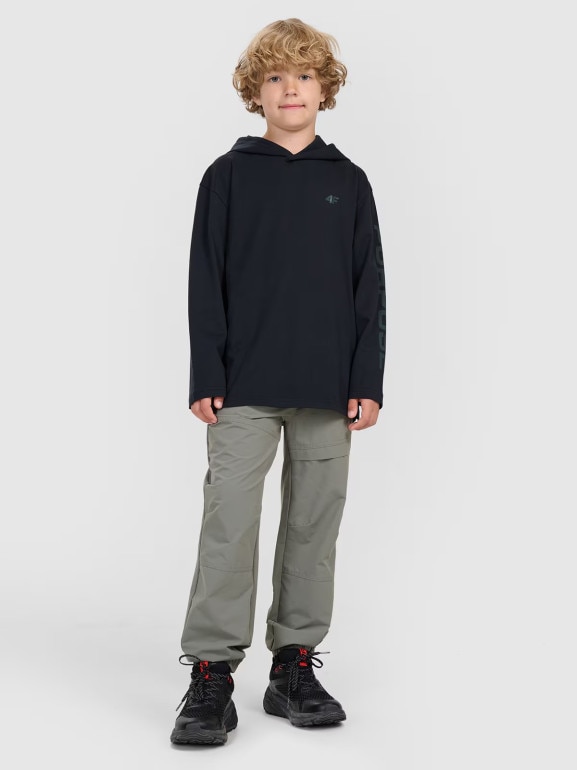 Chłopięcy longsleeve z kapturem 4F 4FJRAW25TLONM610 - czarny