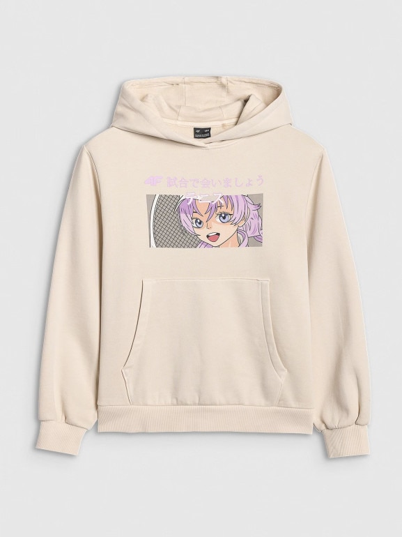 Dziewczęca bluza nierozpinana z kapturem 4F 4FJRAW25TSWSF2294 - biała