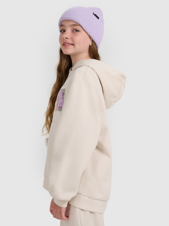 Dziewczęca bluza nierozpinana z kapturem 4F 4FJRAW25TSWSF2294 - biała