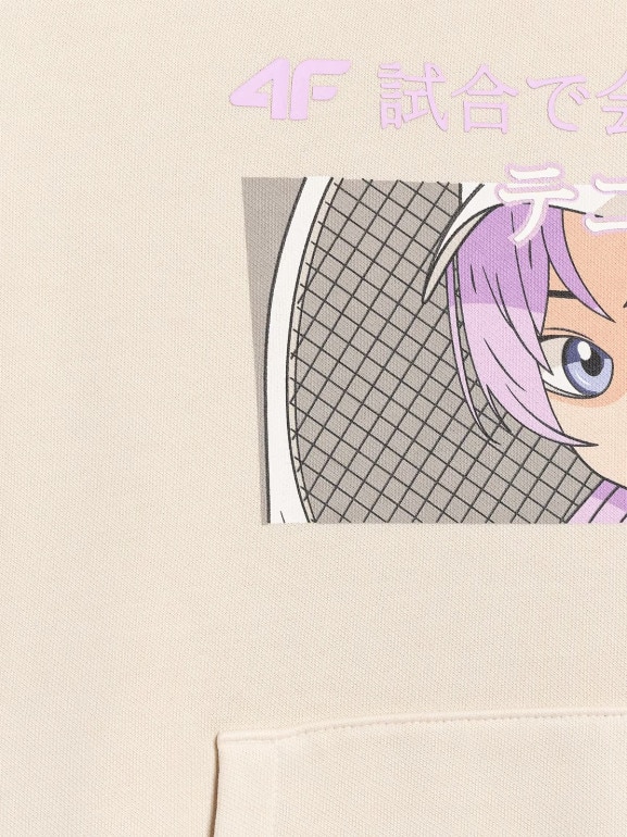 Dziewczęca bluza nierozpinana z kapturem 4F 4FJRAW25TSWSF2294 - biała