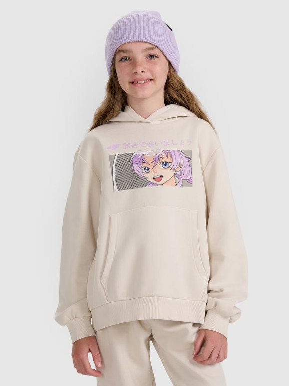 Dziewczęca bluza nierozpinana z kapturem 4F 4FJRAW25TSWSF2294 - biała