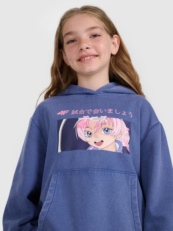 Dziewczęca bluza nierozpinana z kapturem 4F 4FJRAW25TSWSF2294 - niebieska