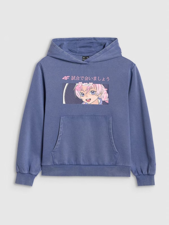 Dziewczęca bluza nierozpinana z kapturem 4F 4FJRAW25TSWSF2294 - niebieska