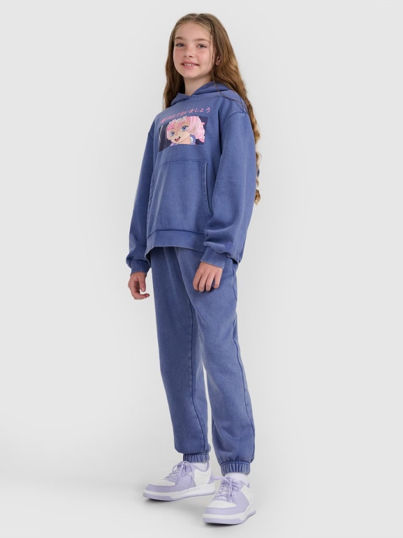 Dziewczęca bluza nierozpinana z kapturem 4F 4FJRAW25TSWSF2294 - niebieska