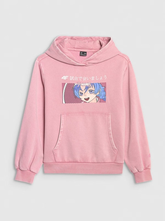 Dziewczęca bluza nierozpinana z kapturem 4F 4FJRAW25TSWSF2294 - różowa