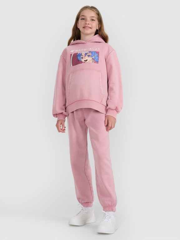 Dziewczęca bluza nierozpinana z kapturem 4F 4FJRAW25TSWSF2294 - różowa