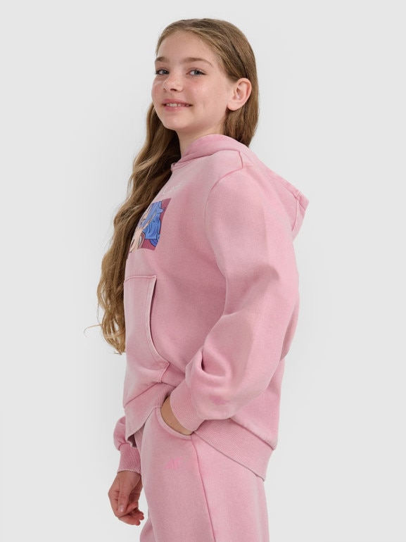 Dziewczęca bluza nierozpinana z kapturem 4F 4FJRAW25TSWSF2294 - różowa