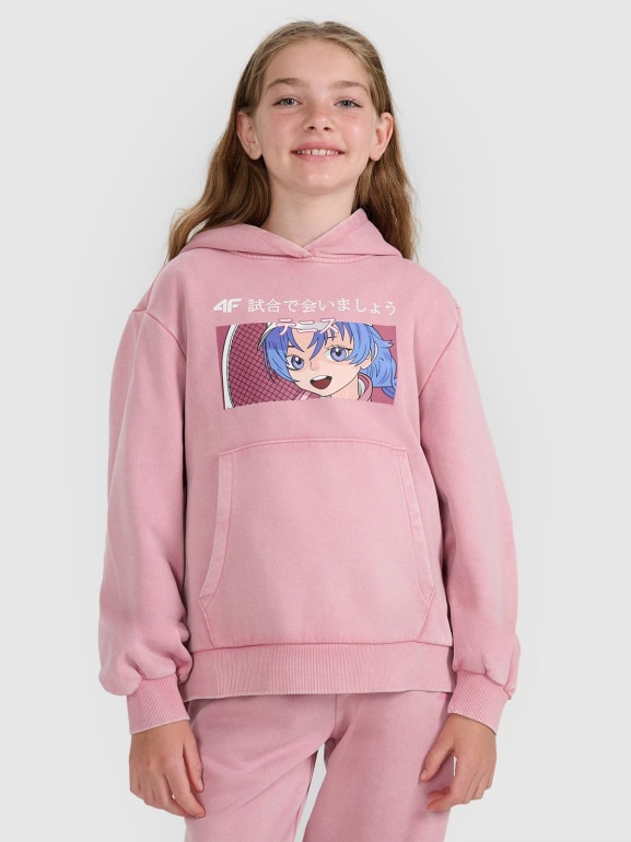 Dziewczęca bluza nierozpinana z kapturem 4F 4FJRAW25TSWSF2294 - różowa
