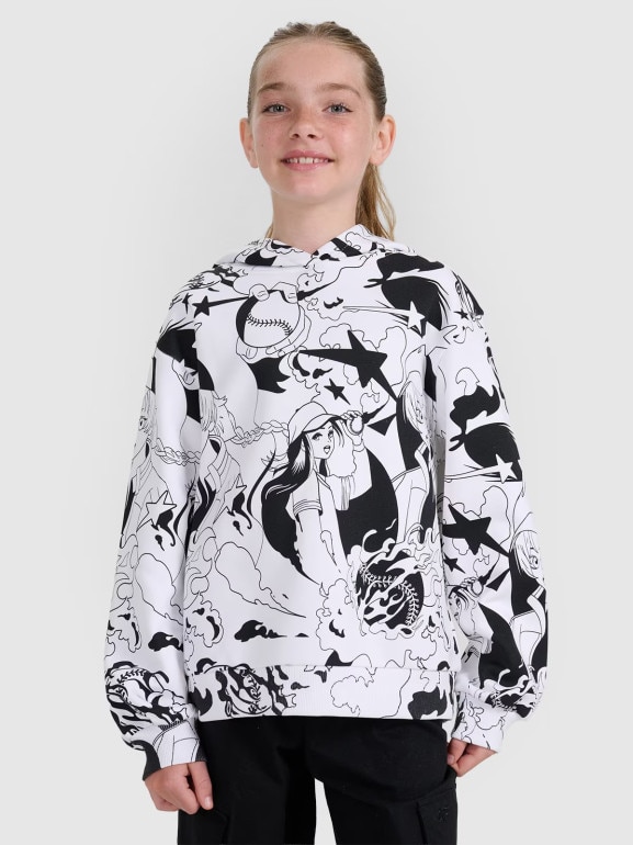 Dziewczęca bluza nierozpinana z kapturem 4F 4FJRAW25TSWSF2348 - biała