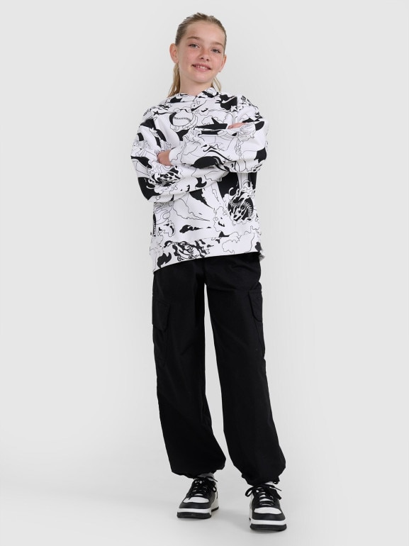 Dziewczęca bluza nierozpinana z kapturem 4F 4FJRAW25TSWSF2348 - biała