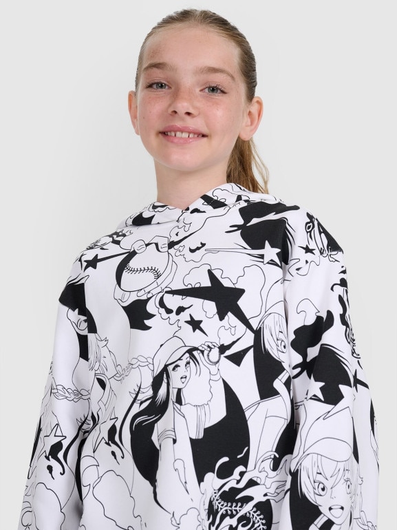 Dziewczęca bluza nierozpinana z kapturem 4F 4FJRAW25TSWSF2348 - biała