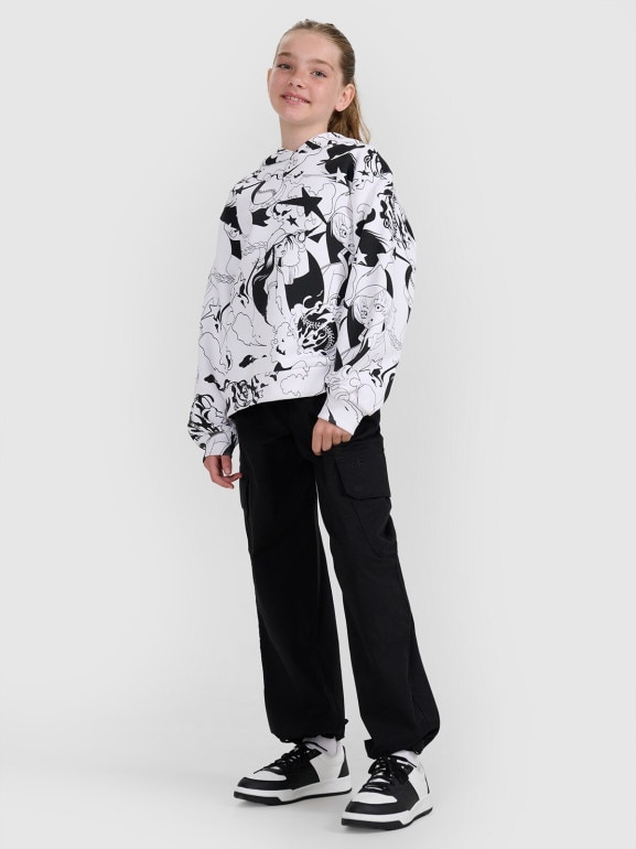 Dziewczęca bluza nierozpinana z kapturem 4F 4FJRAW25TSWSF2348 - biała