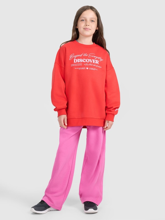 Dziewczęca bluza nierozpinana bez kaptura 4F 4FJRAW25TSWSF2428 - czerwona