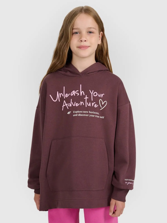 Dziewczęca bluza nierozpinana z kapturem 4F 4FJRAW25TSWSF2429 - brązowa