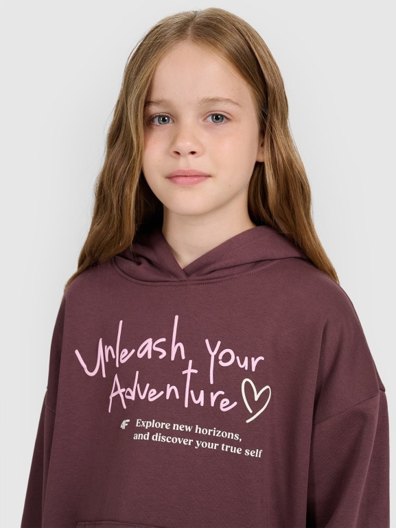 Dziewczęca bluza nierozpinana z kapturem 4F 4FJRAW25TSWSF2429 - brązowa