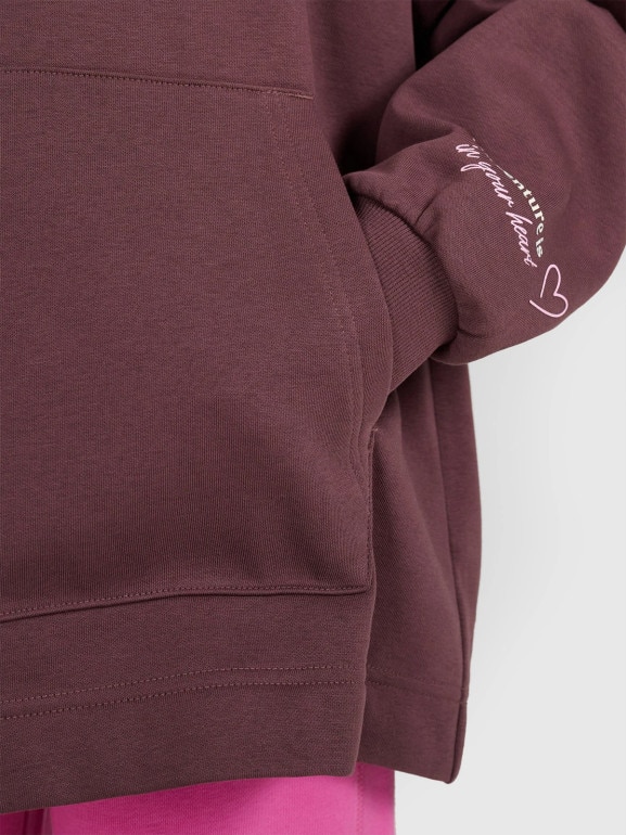 Dziewczęca bluza nierozpinana z kapturem 4F 4FJRAW25TSWSF2429 - brązowa