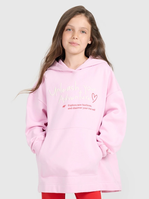 Dziewczęca bluza nierozpinana z kapturem 4F 4FJRAW25TSWSF2429 - różowa