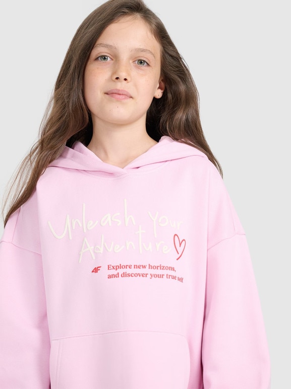 Dziewczęca bluza nierozpinana z kapturem 4F 4FJRAW25TSWSF2429 - różowa