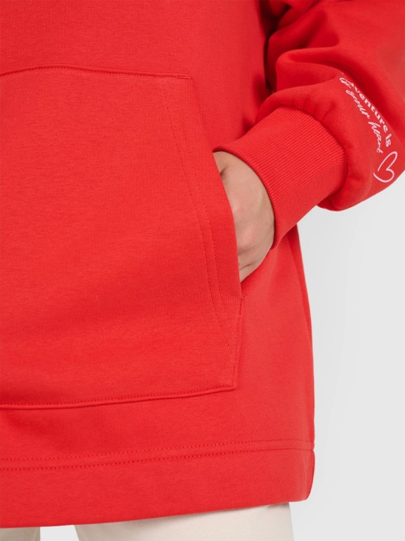 Dziewczęca bluza nierozpinana z kapturem 4F 4FJRAW25TSWSF2429 - czerwona
