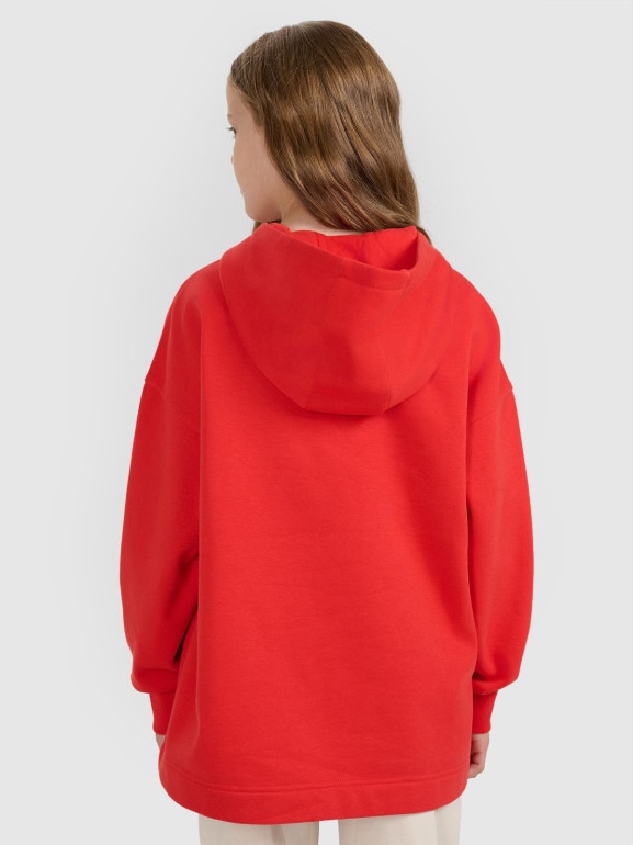 Dziewczęca bluza nierozpinana z kapturem 4F 4FJRAW25TSWSF2429 - czerwona