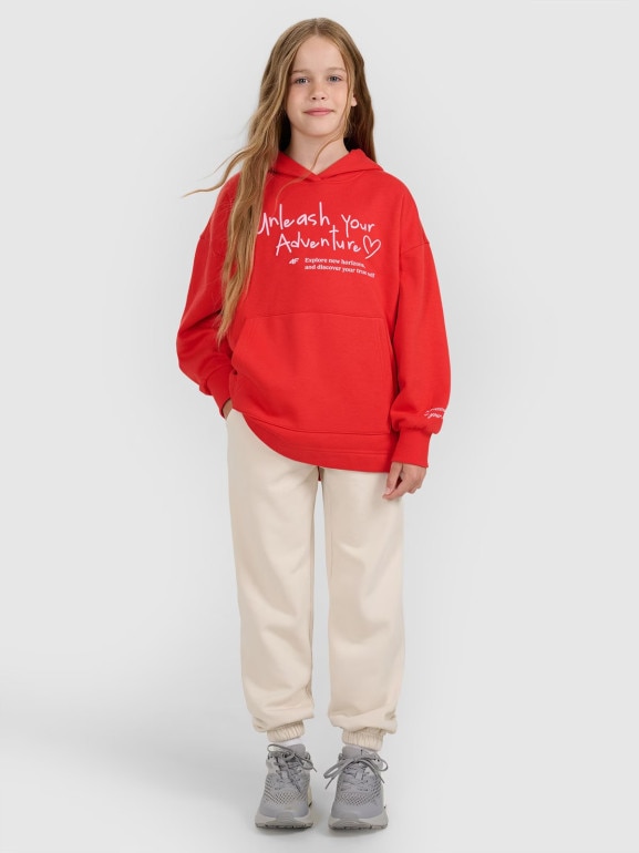 Dziewczęca bluza nierozpinana z kapturem 4F 4FJRAW25TSWSF2429 - czerwona