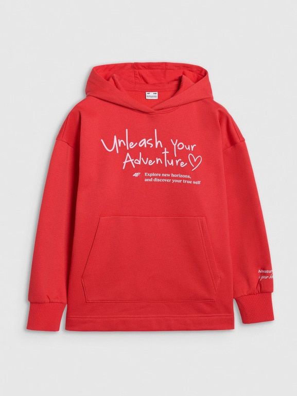 Dziewczęca bluza nierozpinana z kapturem 4F 4FJRAW25TSWSF2429 - czerwona