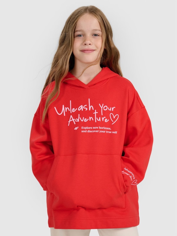 Dziewczęca bluza nierozpinana z kapturem 4F 4FJRAW25TSWSF2429 - czerwona