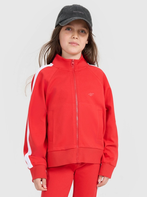 Dziewczęca bluza rozpinana bez kaptura 4F 4FJRAW25TSWSF2430 - czerwona
