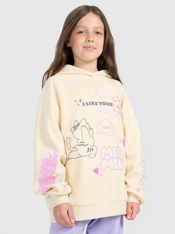 Dziewczęca bluza nierozpinana z kapturem 4F 4FJRAW25TSWSF2437 - żółta 