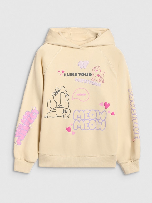 Dziewczęca bluza nierozpinana z kapturem 4F 4FJRAW25TSWSF2437 - żółta 