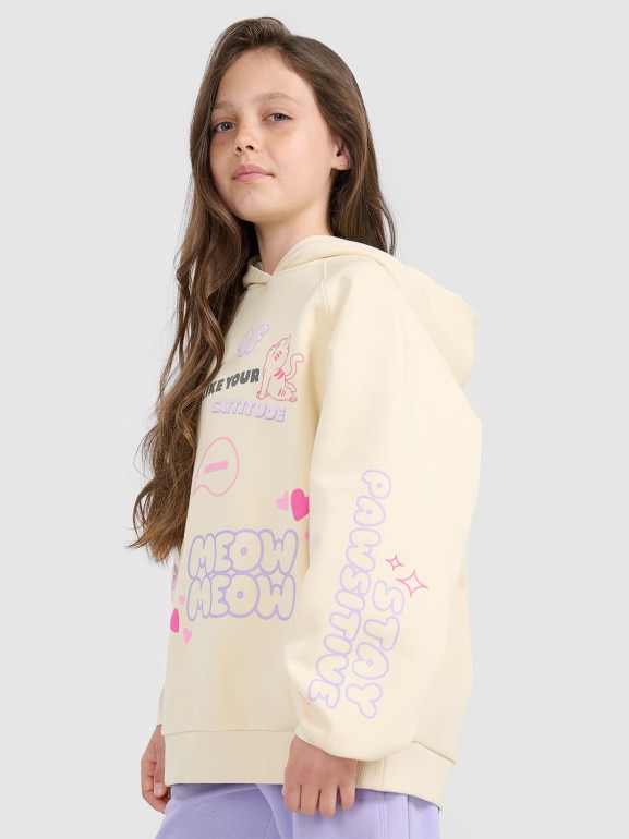 Dziewczęca bluza nierozpinana z kapturem 4F 4FJRAW25TSWSF2437 - żółta 