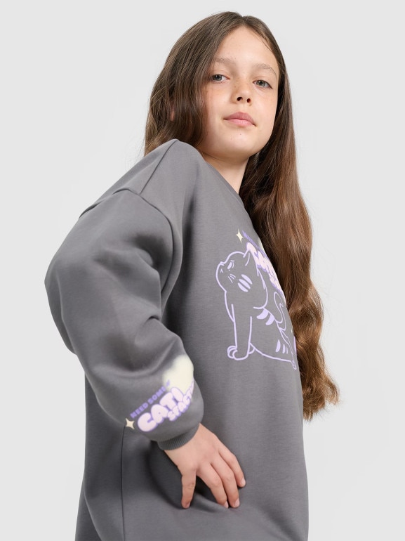 Dziewczęca bluza nierozpinana bez kaptura 4F 4FJRAW25TSWSF2438 - szary