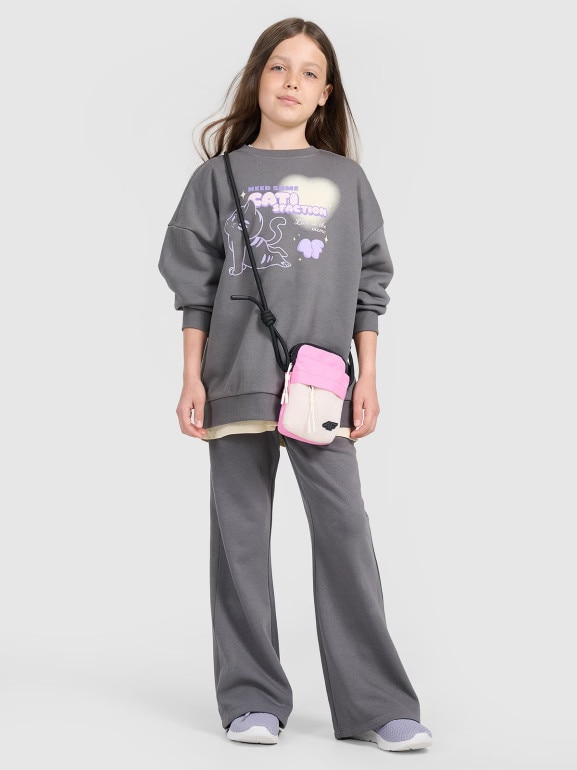 Dziewczęca bluza nierozpinana bez kaptura 4F 4FJRAW25TSWSF2438 - szary