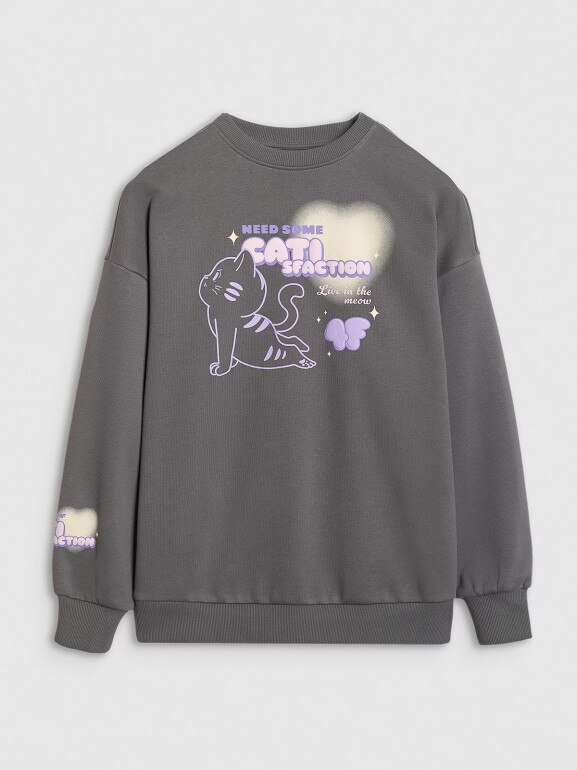 Dziewczęca bluza nierozpinana bez kaptura 4F 4FJRAW25TSWSF2438 - szary